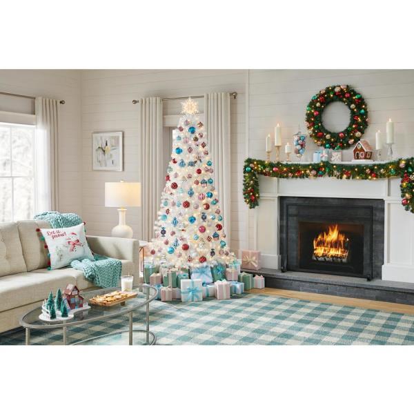 7 ft Snowy Tinsel Spruce LED Pre-Lit Artificial Christmas Tree with 300 Warm White Mini Lights