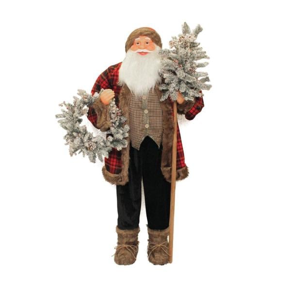 60 in. Standing Santa Claus Christmas Figure with Flocked Alpine Tree and Wreath