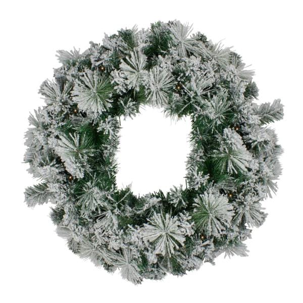 36 in. Pre-Lit Flocked Somerset Spruce Artificial Christmas Wreath - Clear Lights