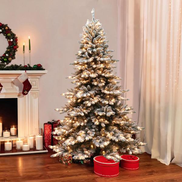 7.5 ft. Pre-Lit Flocked Princess Spruce Artificial Christmas Tree with 700 UL Listed Clear Lights