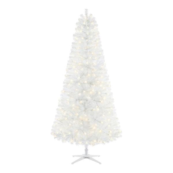 7 ft Snowy Tinsel Spruce LED Pre-Lit Artificial Christmas Tree with 300 Warm White Mini Lights