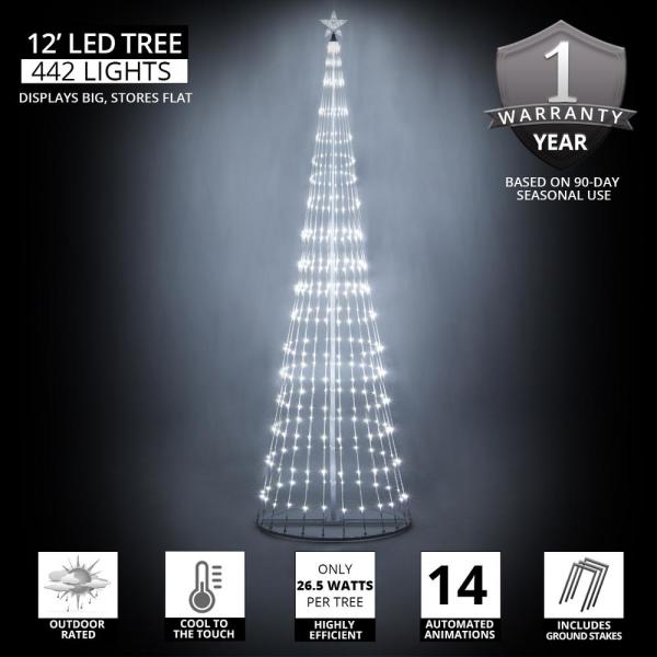 144 in. Christmas Cool White LED Animated Lightshow Cone Tree with 442 Lights and Star Topper