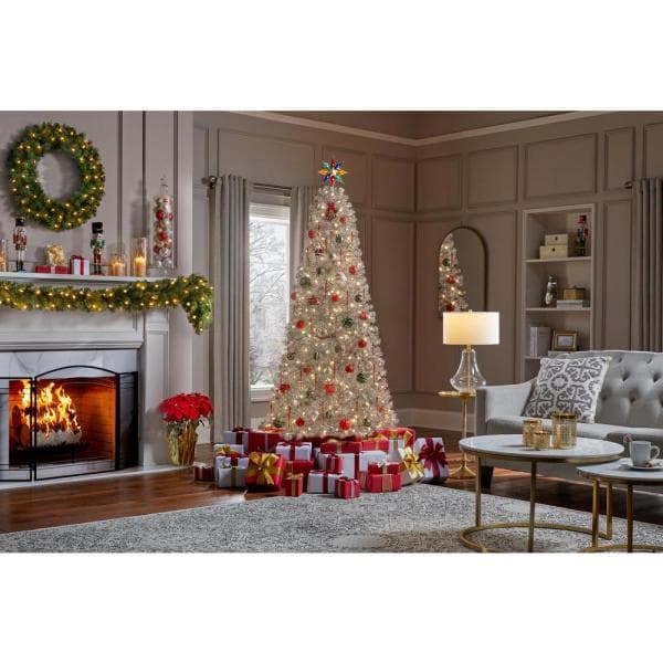 7 ft Shimmery Tinsel Champagne Gold Spruce Pre-Lit LED Artificial Christmas Tree with 300 Warm White Mini Lights