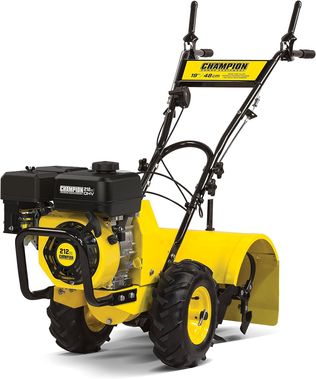 Champion Power Equipment 19-Inch Counter Rotating Rear Tine Tiller with Self-Propelled Agricultural Tires