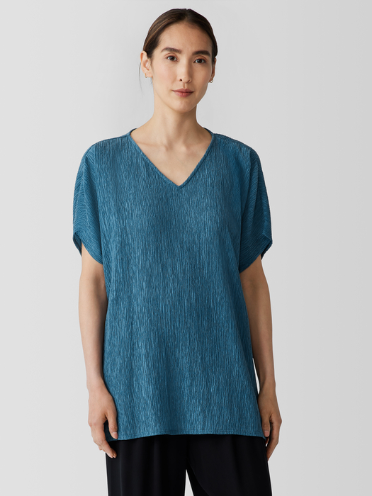 Woven Plissé V-Neck Top