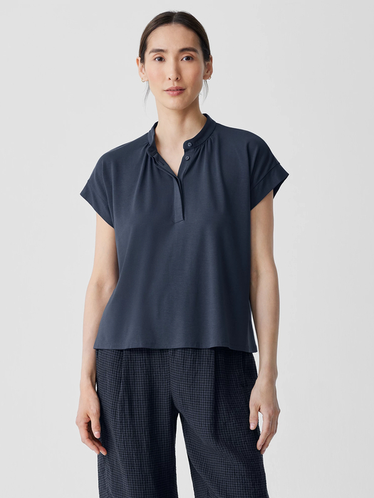 Fine Jersey Band Collar Top