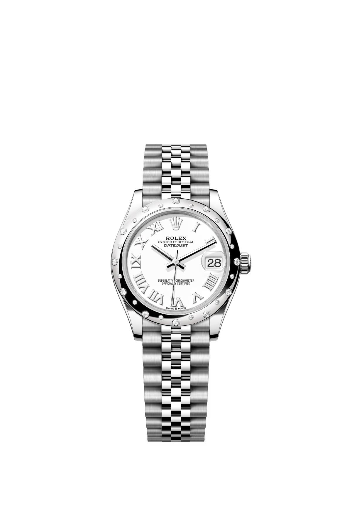 The Oyster Perpetual Datejust 31 is available in white gold and Oystersteel with a white dial and Jubilee bracelet. -m278344rbr-0012