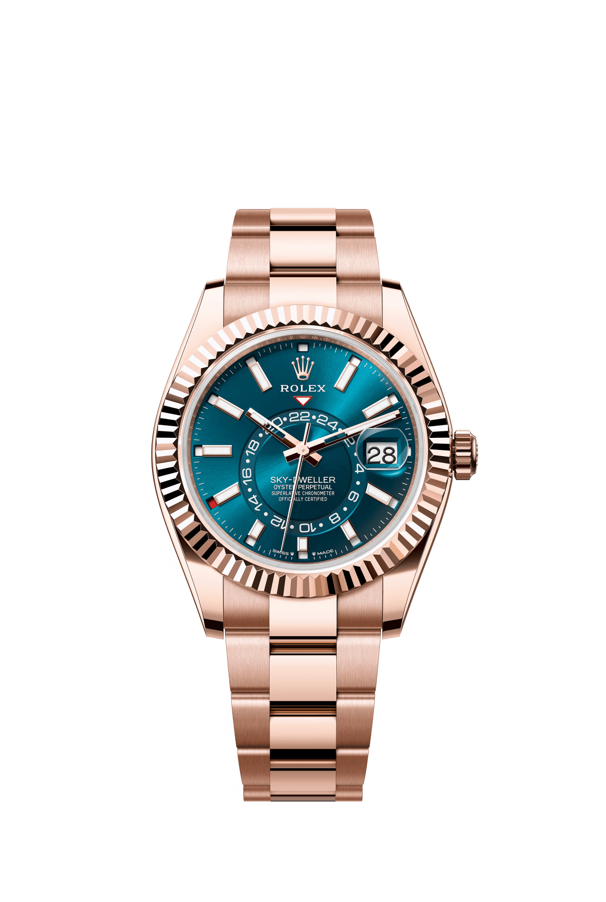 The Oyster Perpetual Sky-Dweller in 18-carat Everose gold with a turquoise dial and Oyster bracelet. -m336935-0001 42mm