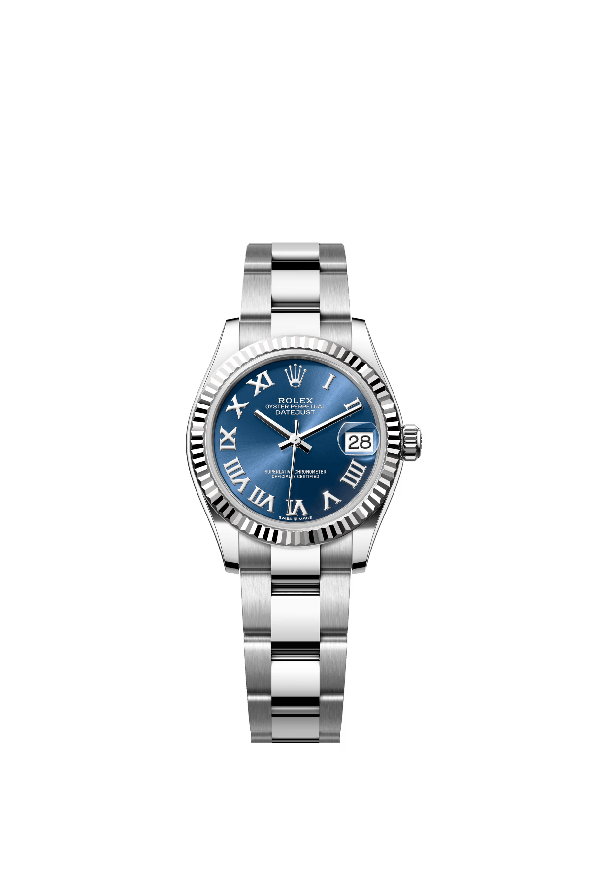 The Oyster Perpetual Datejust 31 is available in white gold and Oystersteel with a bright blue dial and an Oyster bracelet. -m278274-0033