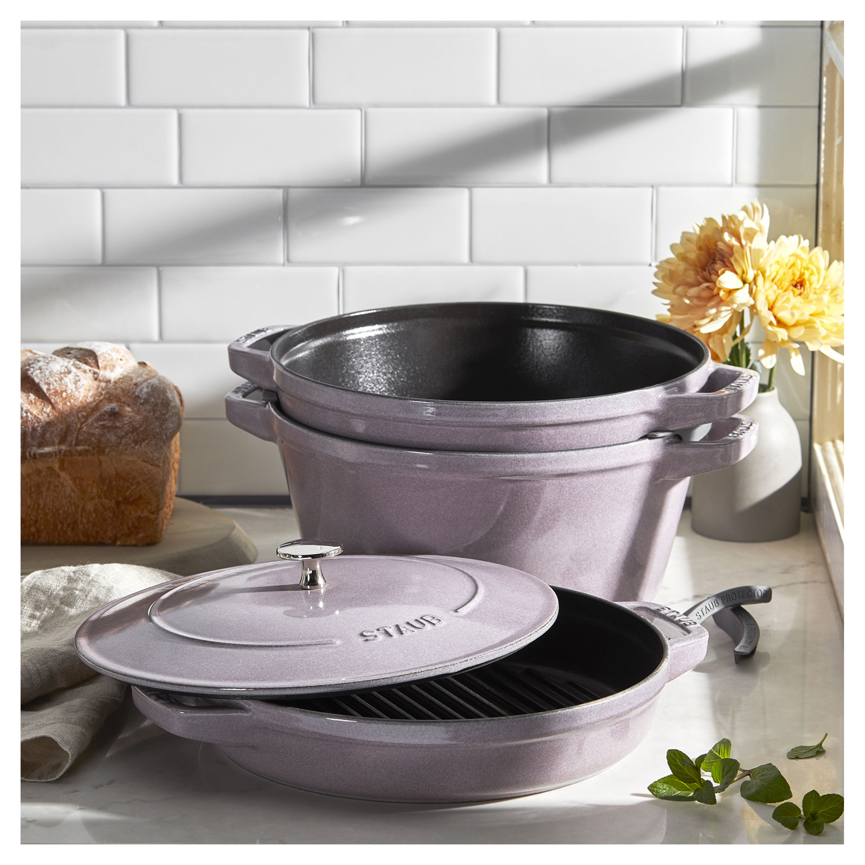 Staub Cast Iron 4-pc Stackable Set, lilac