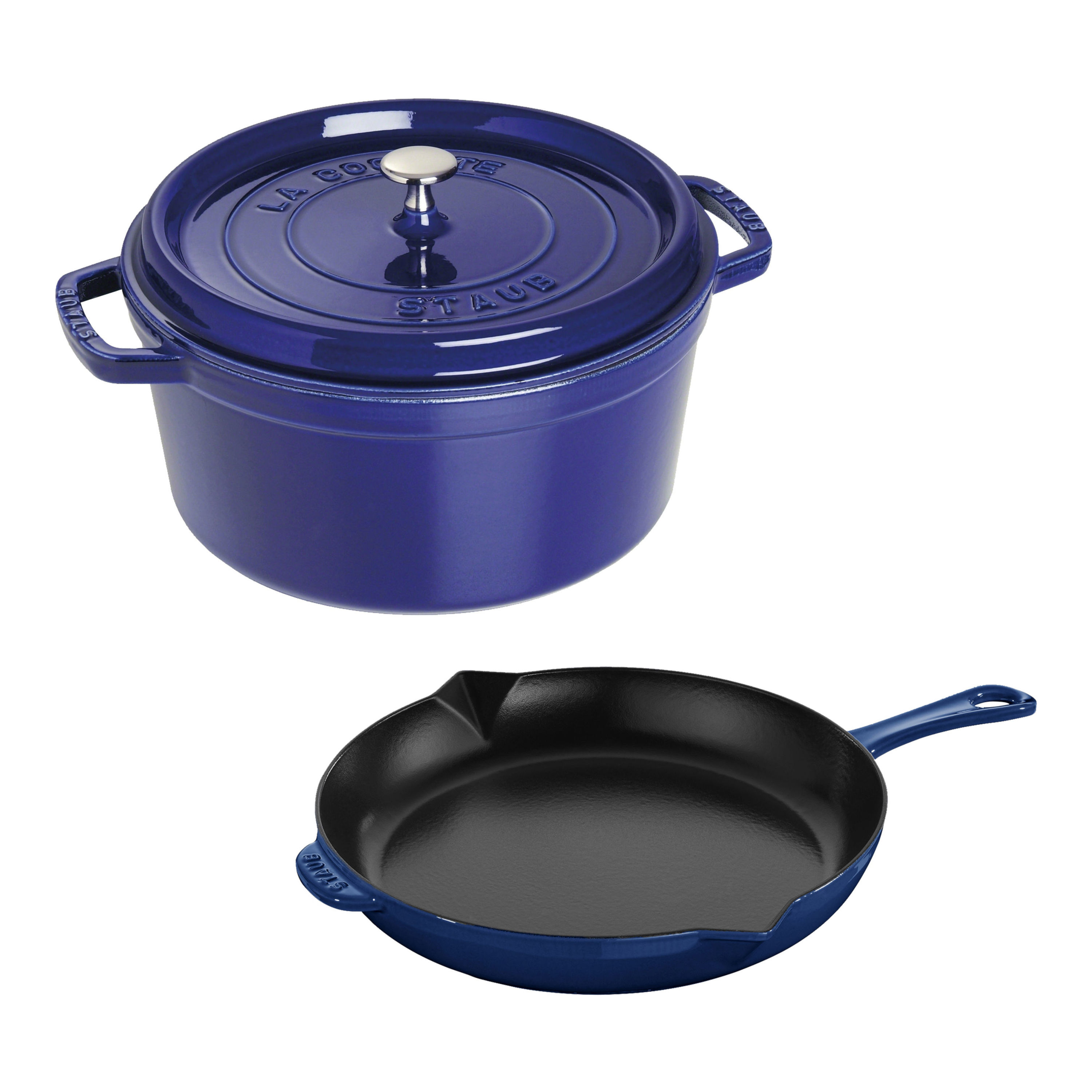 Staub Cast Iron - Sets 3-pc, Cocotte and Fry Pan Set, dark blue