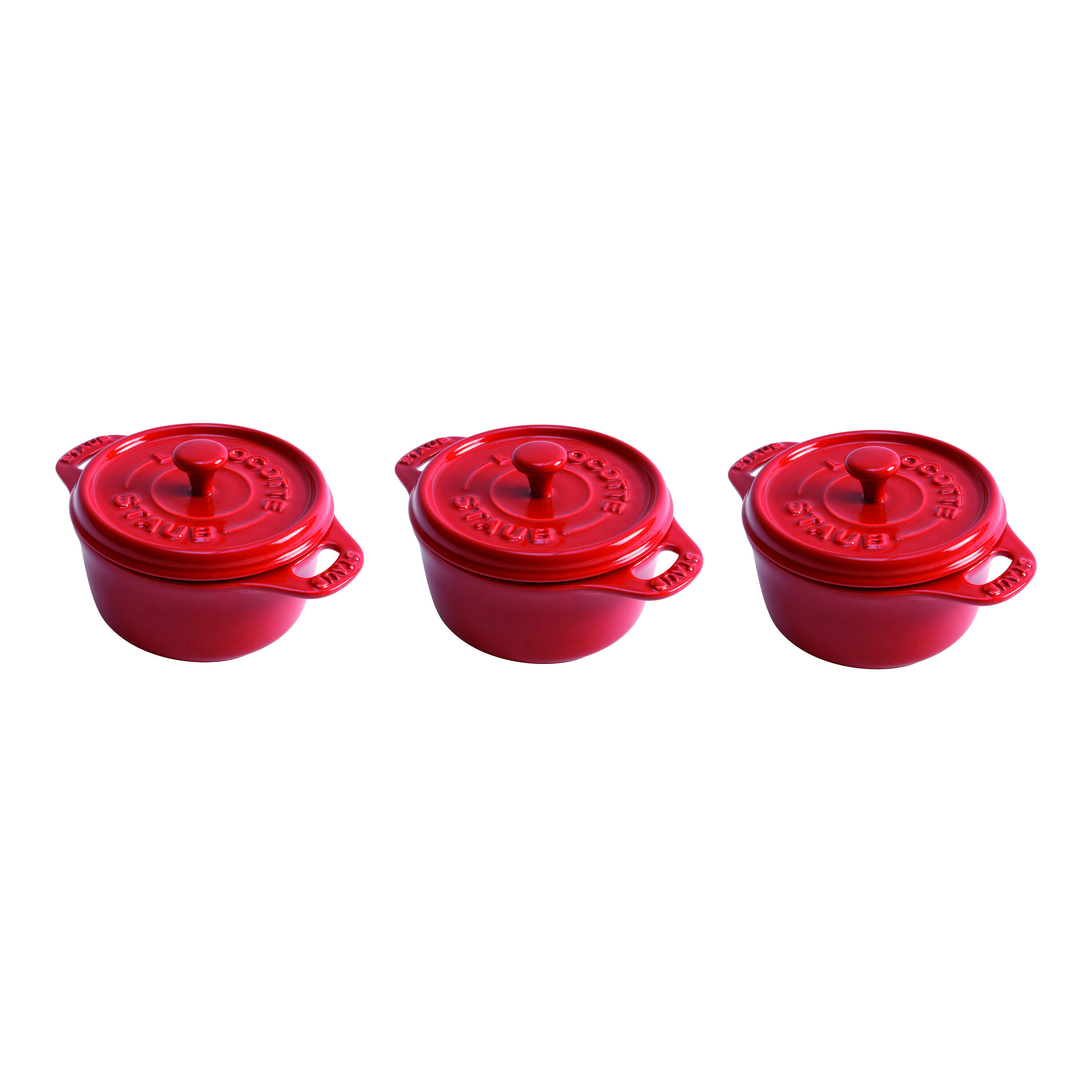 Staub Ceramic - Minis 3-pc, Mini Round Cocotte Set, cherry