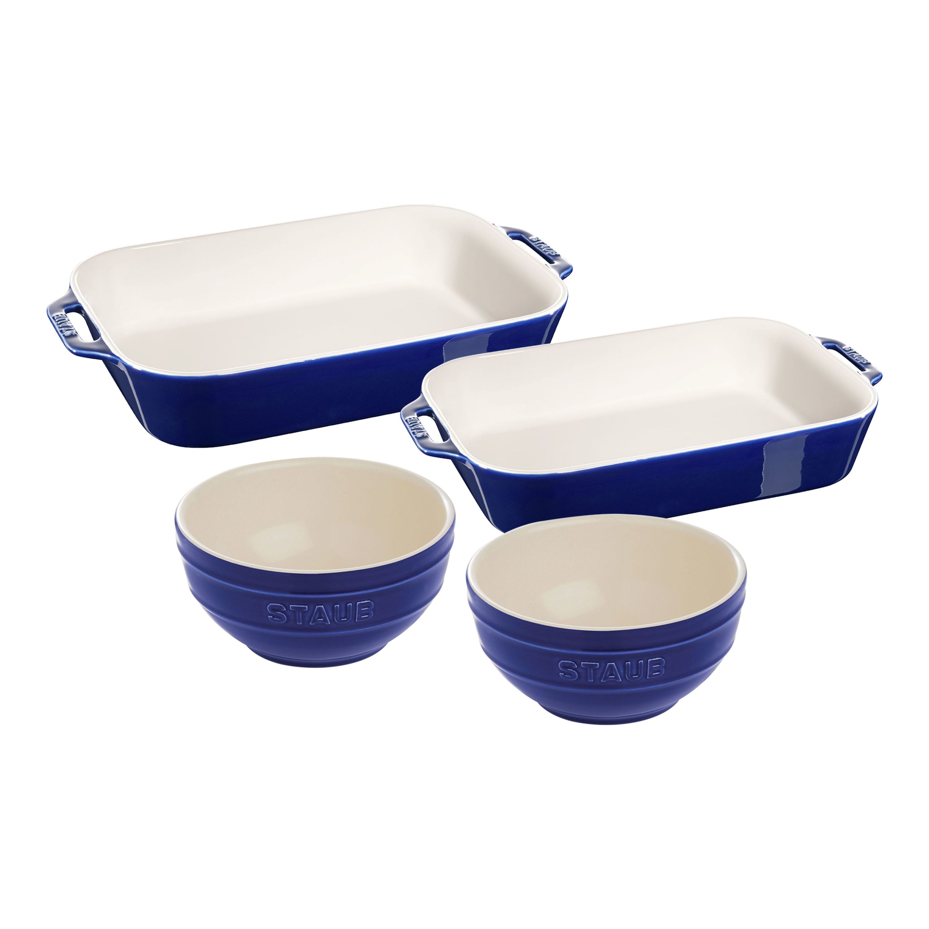 Staub Ceramic 4-pc, Baking and Bowl Set, dark blue