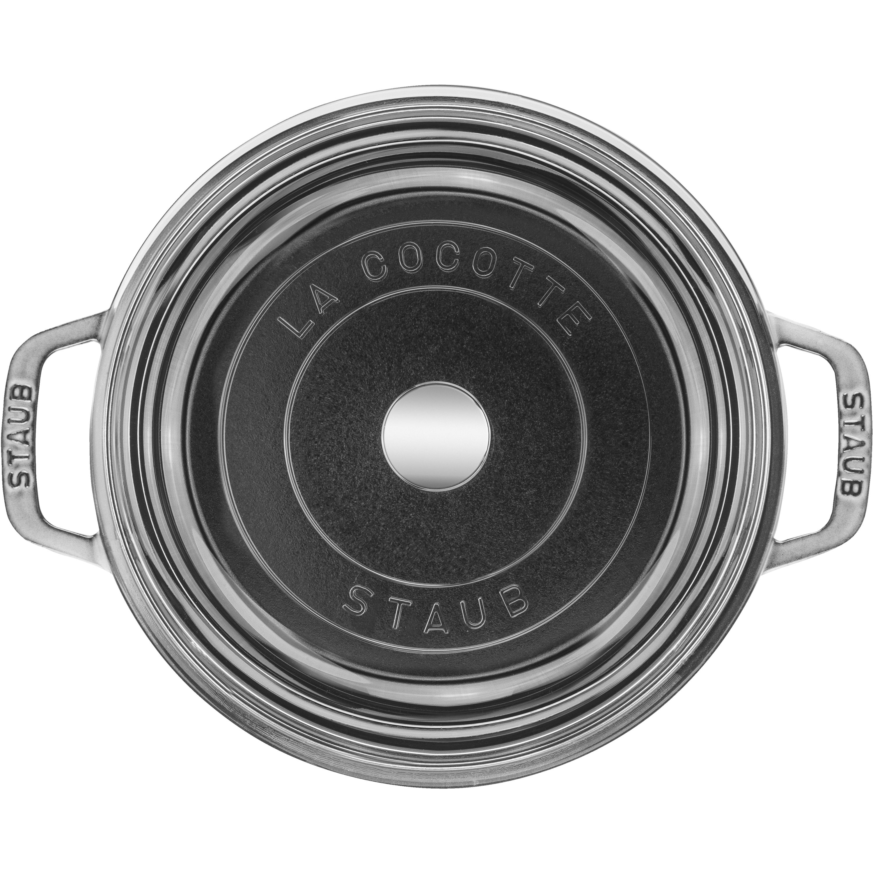 Staub Cast Iron 4 qt, Round, Glass Lid Cocotte, Graphite Grey
