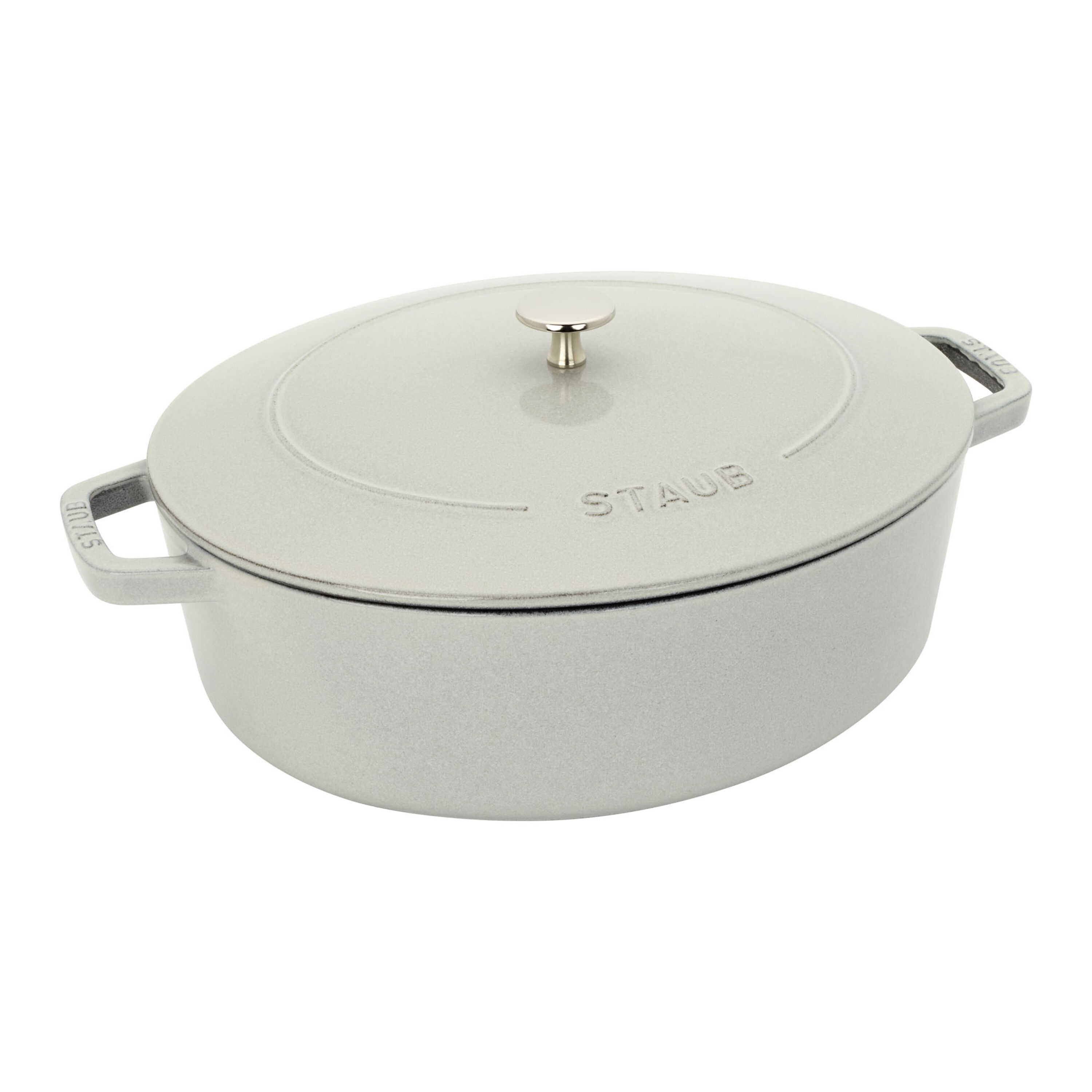 Staub Cast Iron 6.25 qt, Wide Oval Dutch Oven, white truffle
