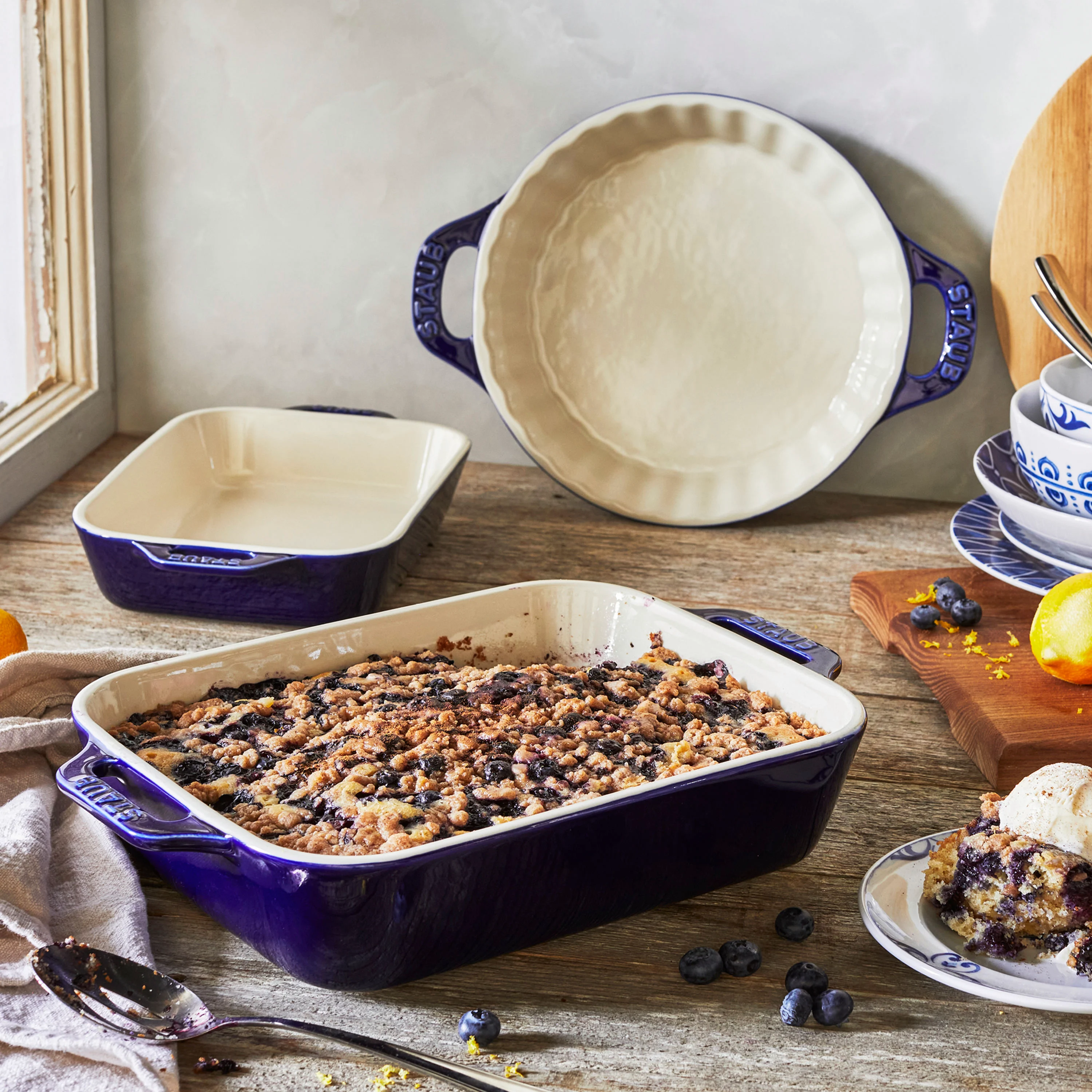 Staub Ceramic 3-pc, Ovenware set, dark blue