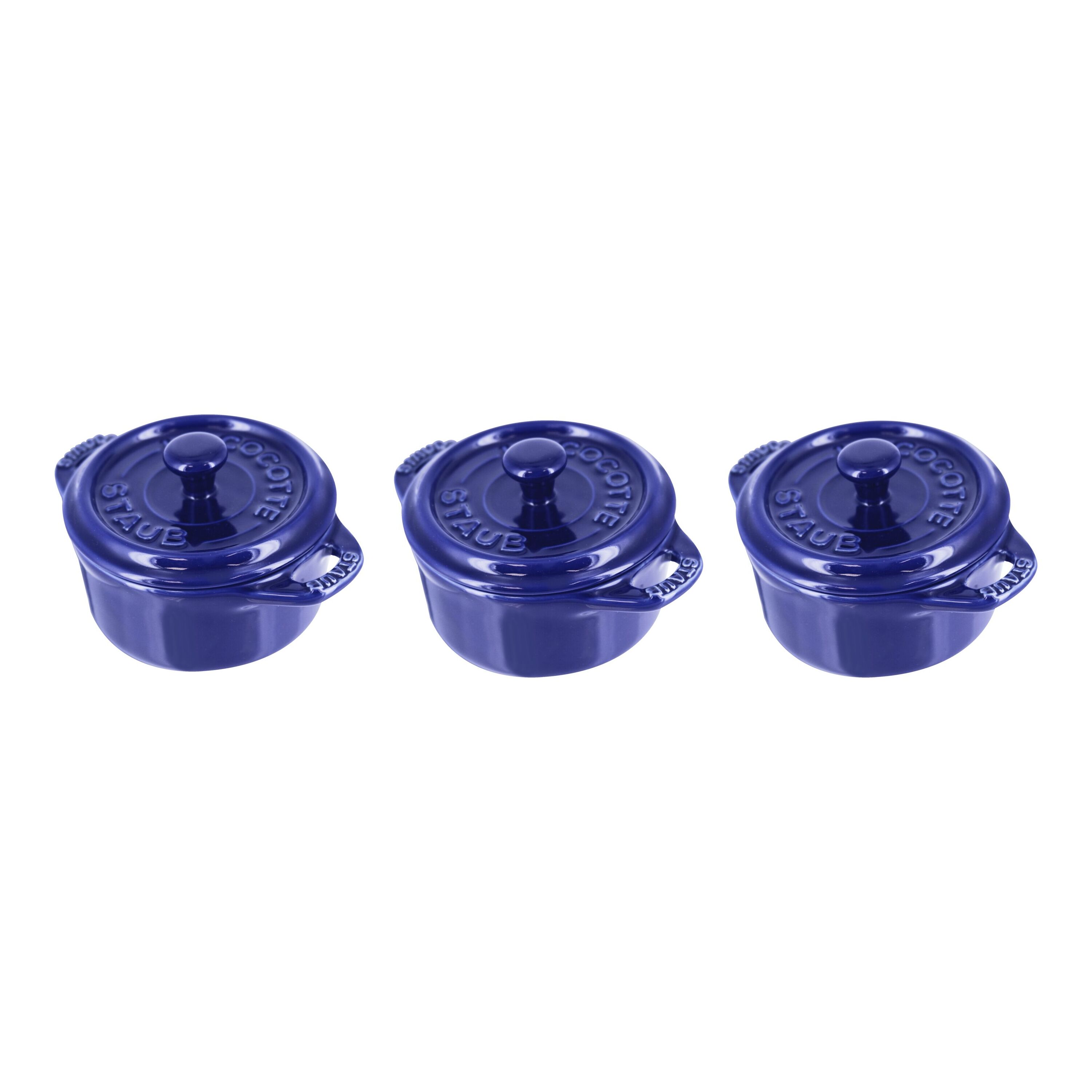 Staub Ceramic - Minis 3-pc, Mini Round Cocotte Set, dark blue