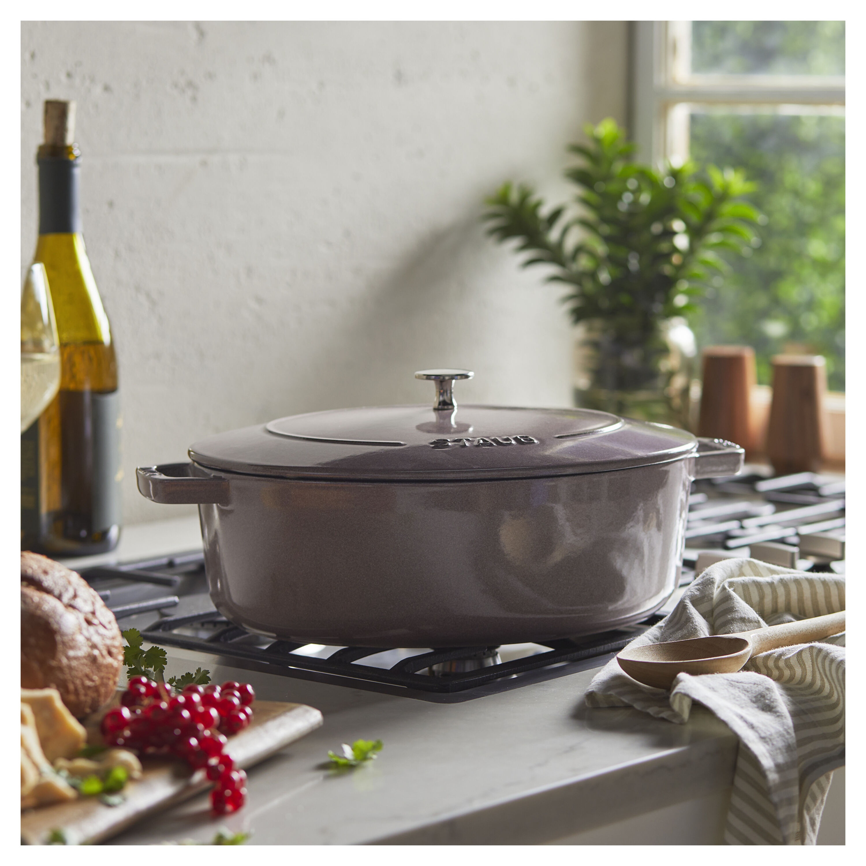 Staub Cast Iron 6.25 qt, Wide Oval Dutch Oven, graphite grey