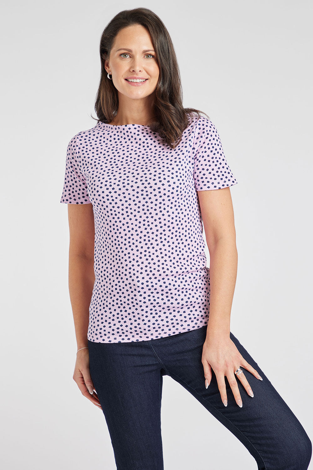 Short Sleeve Square Dot Print Top
