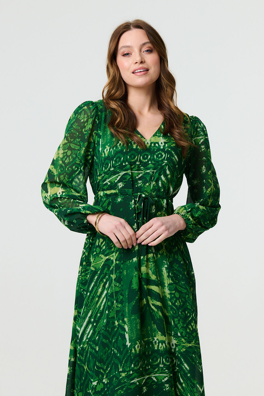Izabel London - Printed Semi Sheer Empire Maxi Dress