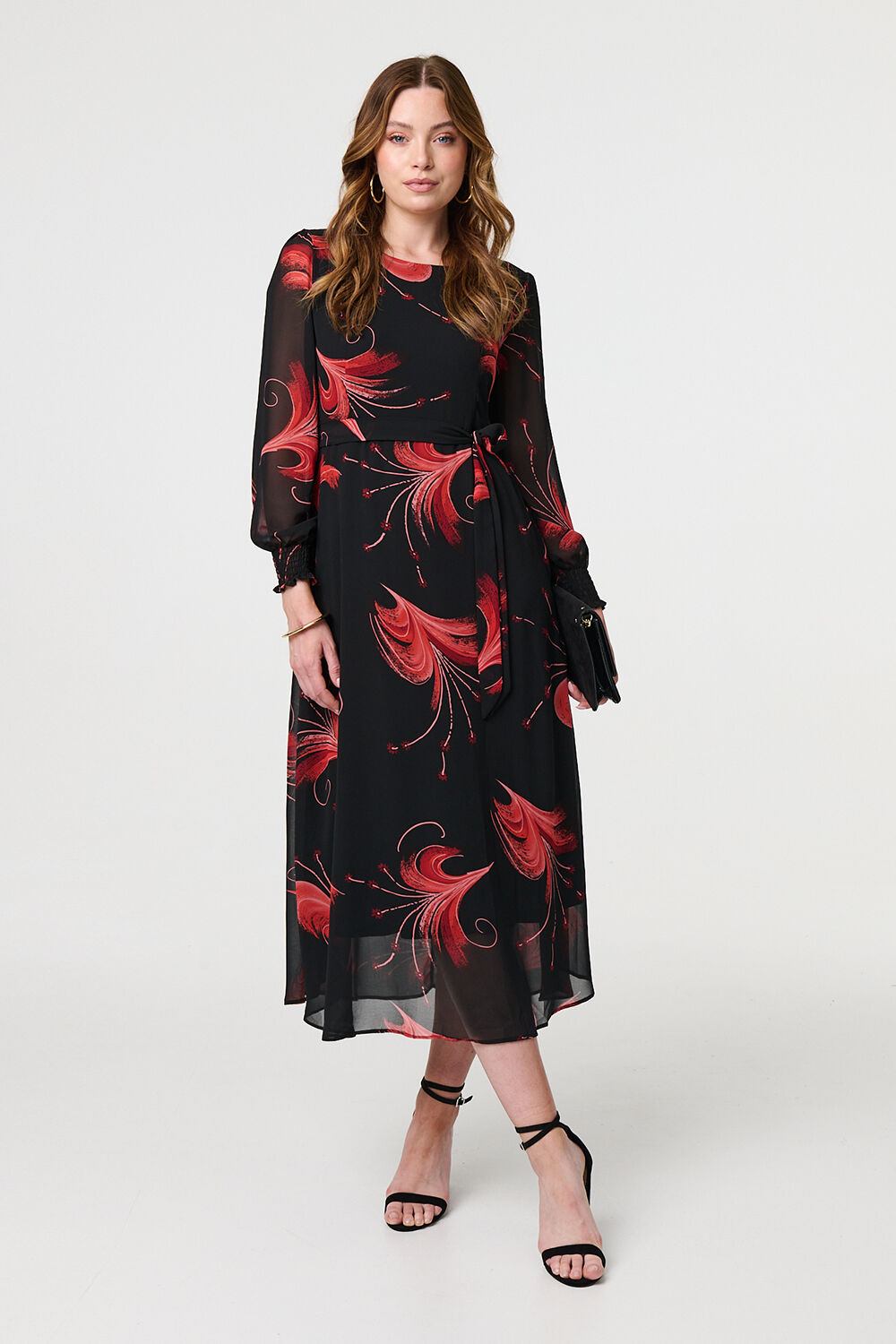 Izabel London – Tropical Print Mesh Layered Midi Dress