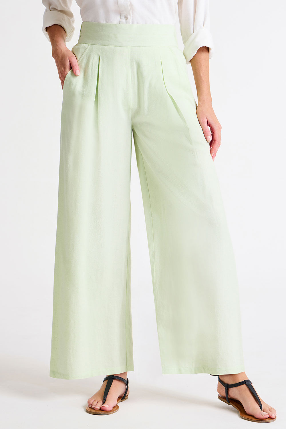 Plain Wide Leg Linen Trousers