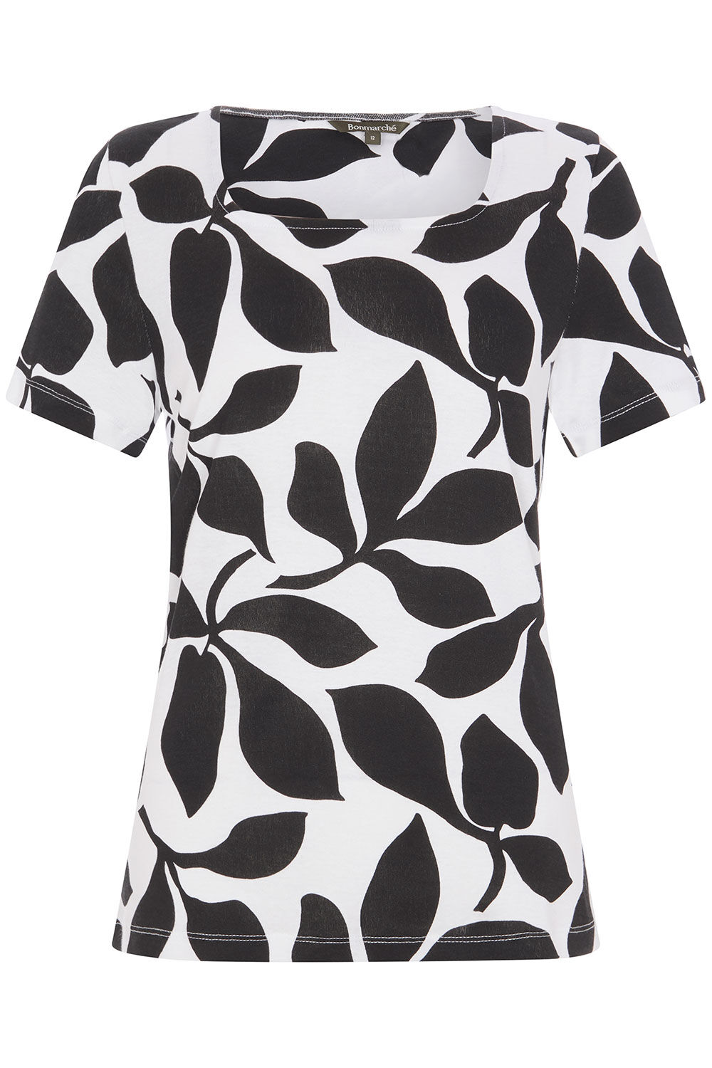 Short Sleeve Leaf Print Square Neck T-Shirt