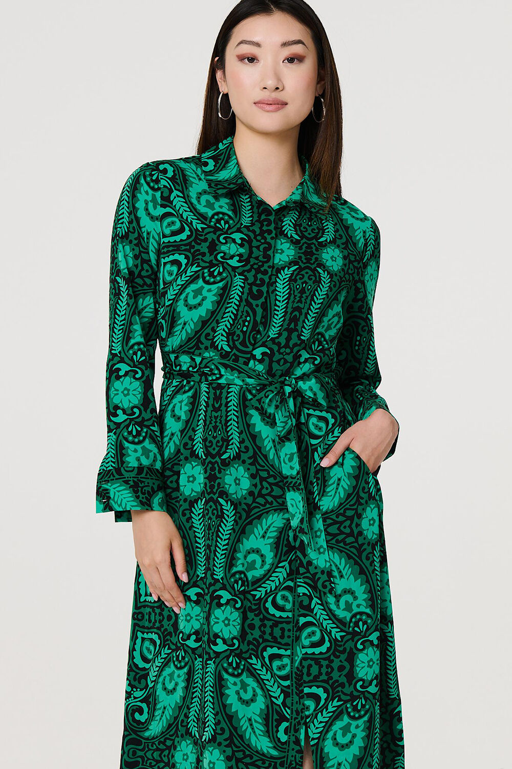 Izabel London - Paisley Long Sleeve Midi Shirt Dress