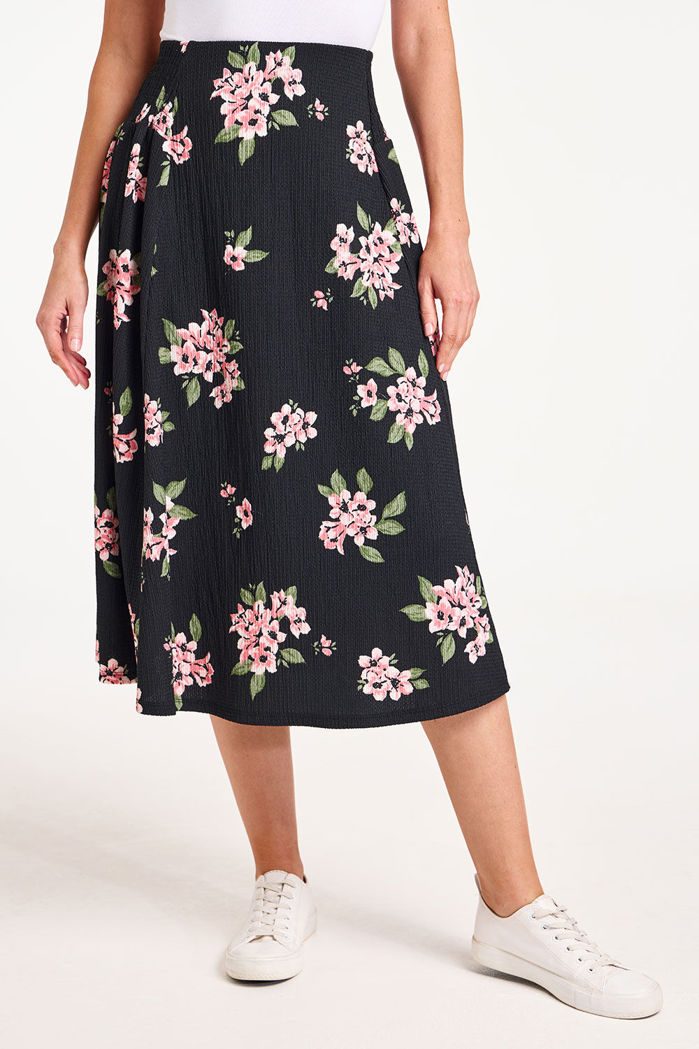 Floral Print Jersey Crinkle Flippy Skirt