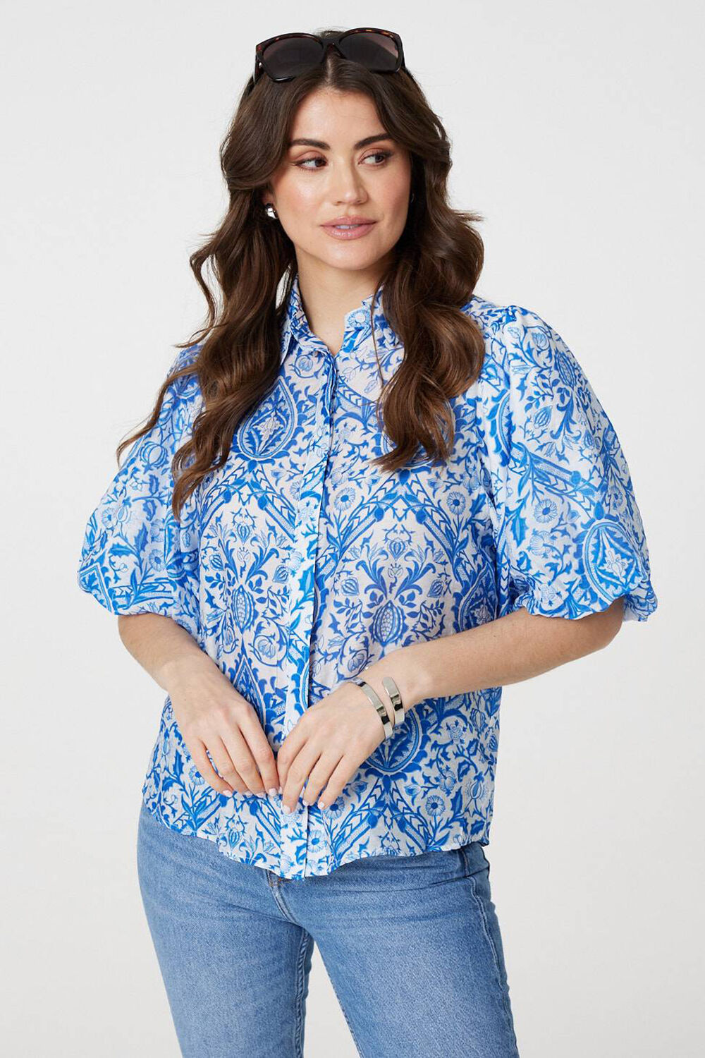 Izabel London - Paisley Print Puff 1/2 Sleeve Shirt