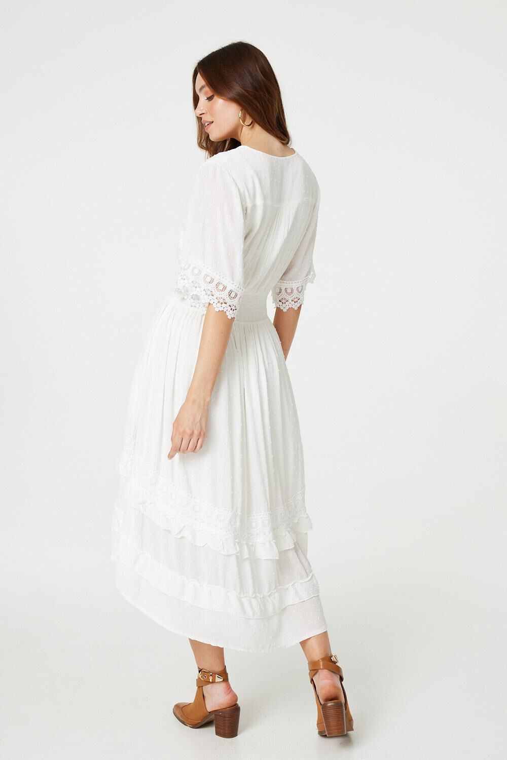 Izabel London - Lace Trim 3/4 Sleeve High Low Sundress