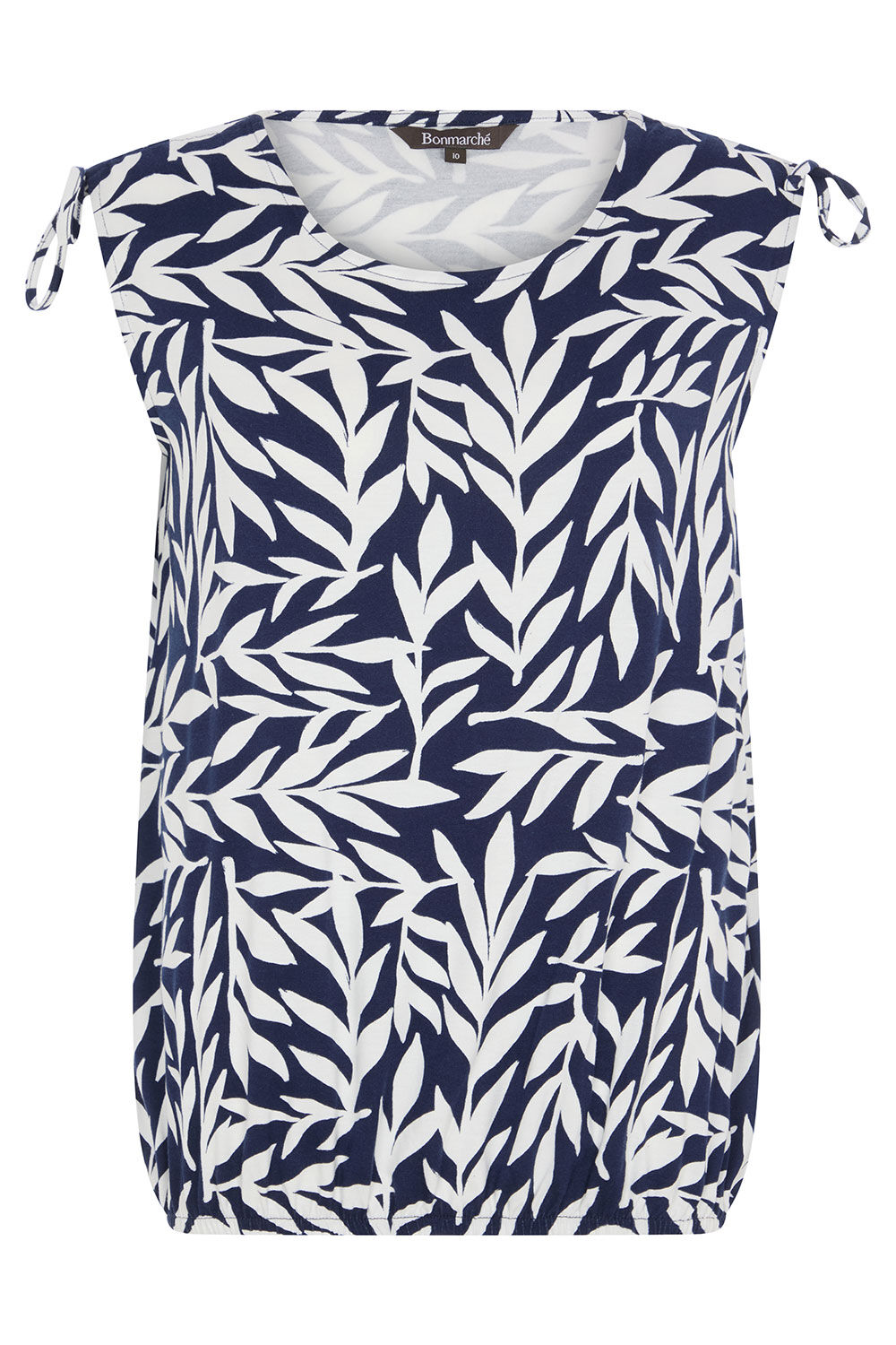 Leaf Print Ruched Shoulder Bubble Hem Top