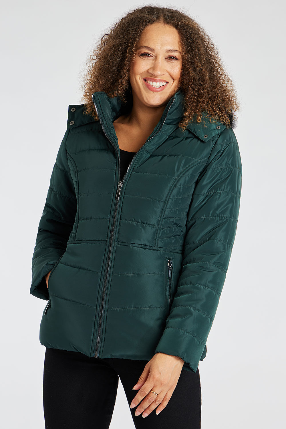 Short Padded Fur Hood Coat