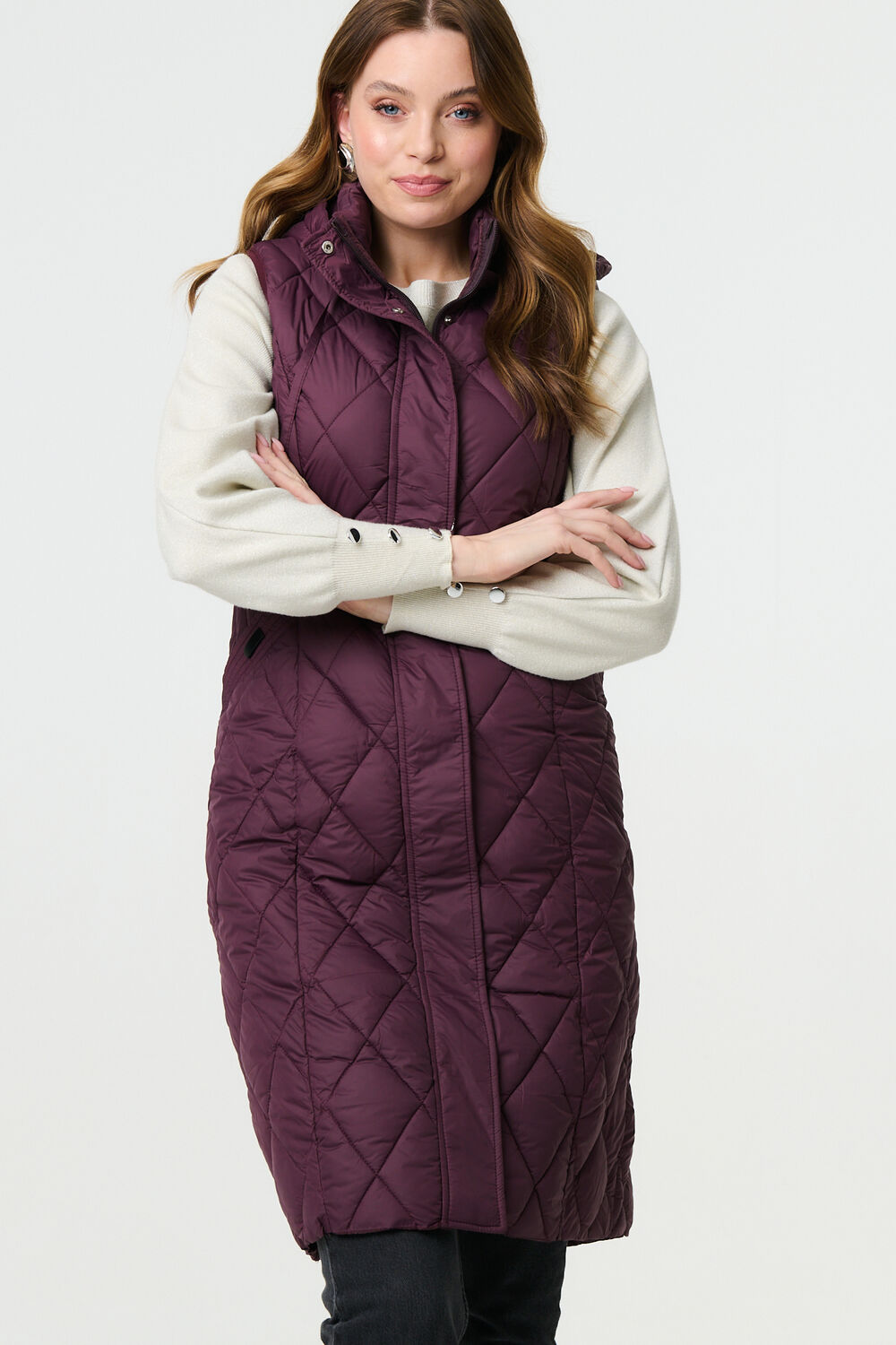 Izabel London – Hooded Sleeveless Longline Puffer Gilet