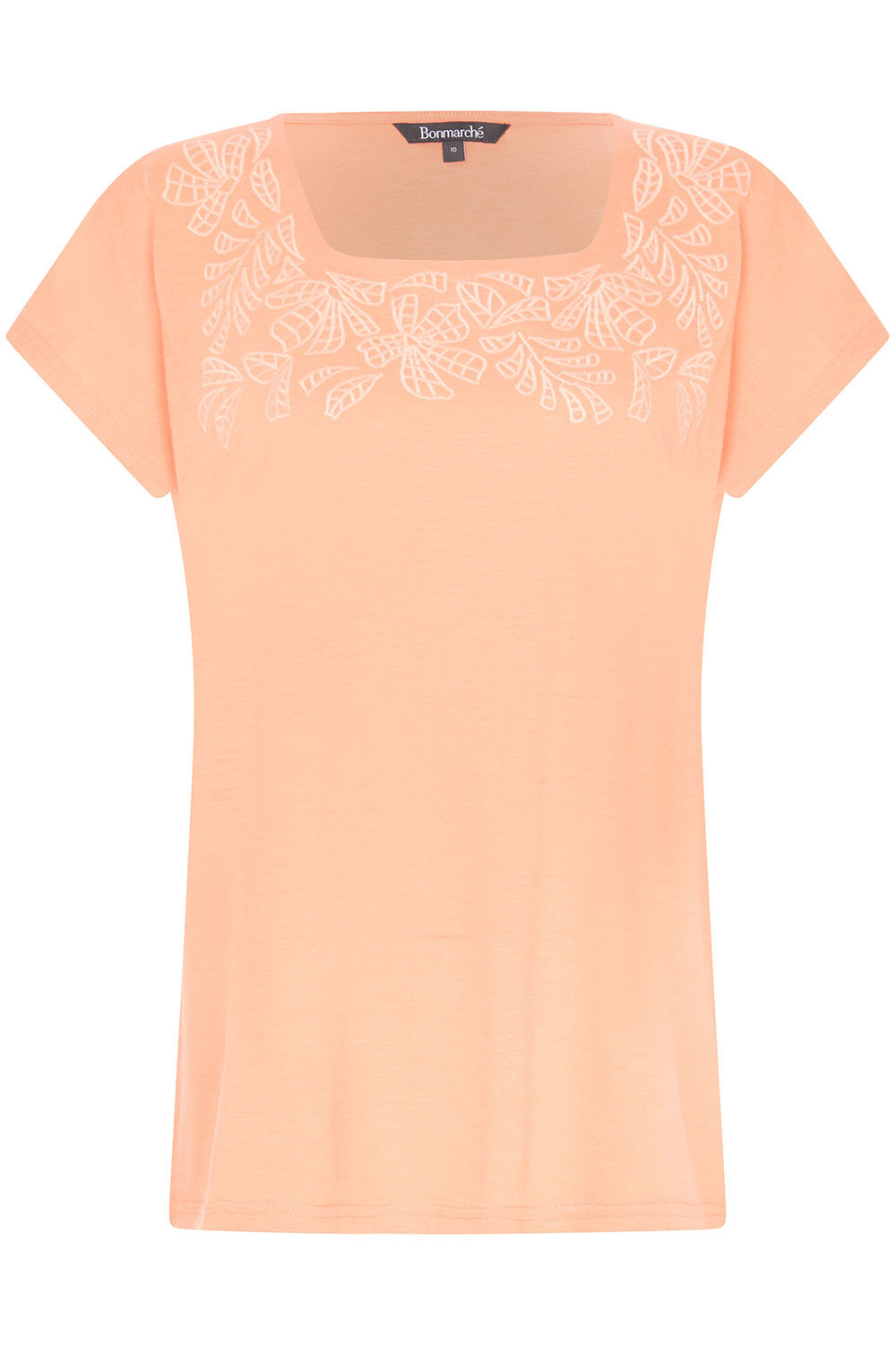 Short Sleeve Embroidered Square Neck T-Shirt