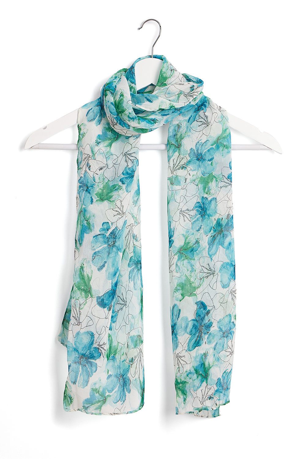 Floral Outline Print Chiffon Lightweight Scarf
