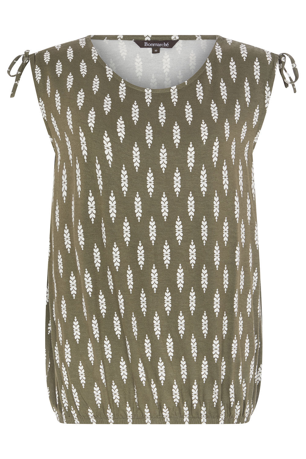 Foulard Leaf Print Ruched Shoulder Bubble Hem Top