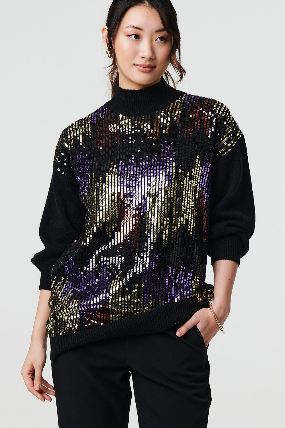 Izabel London – Sequin Embellished Puff Sleeve Jumper