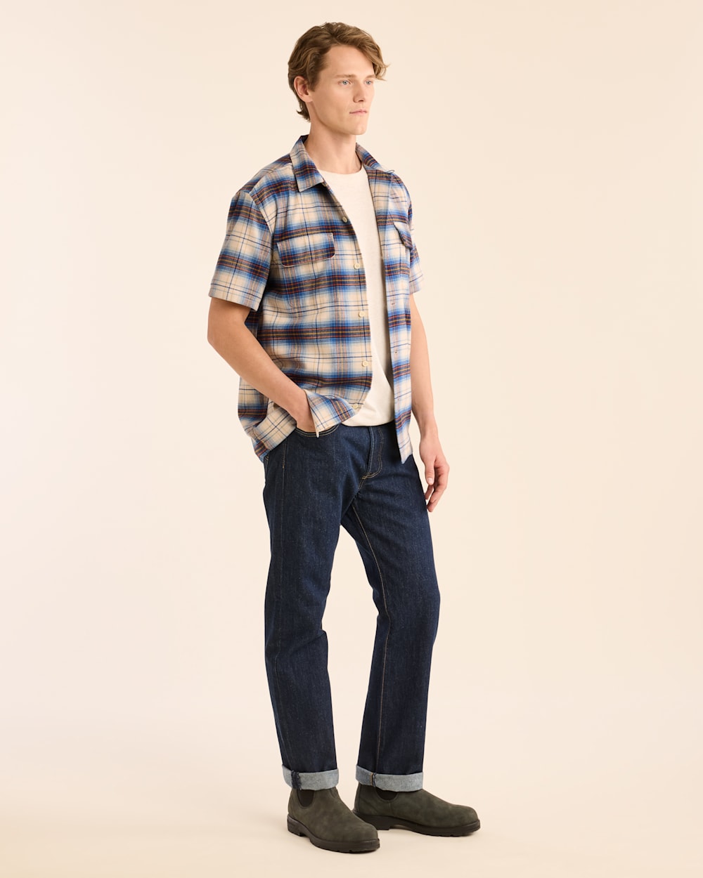 MEN'S SHORT-SLEEVE PLAID COTTON BOARD SHIRT