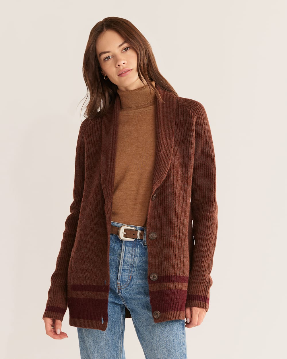 WOMEN'S STRIPED SHETLAND COLLECTION CARDIGAN
