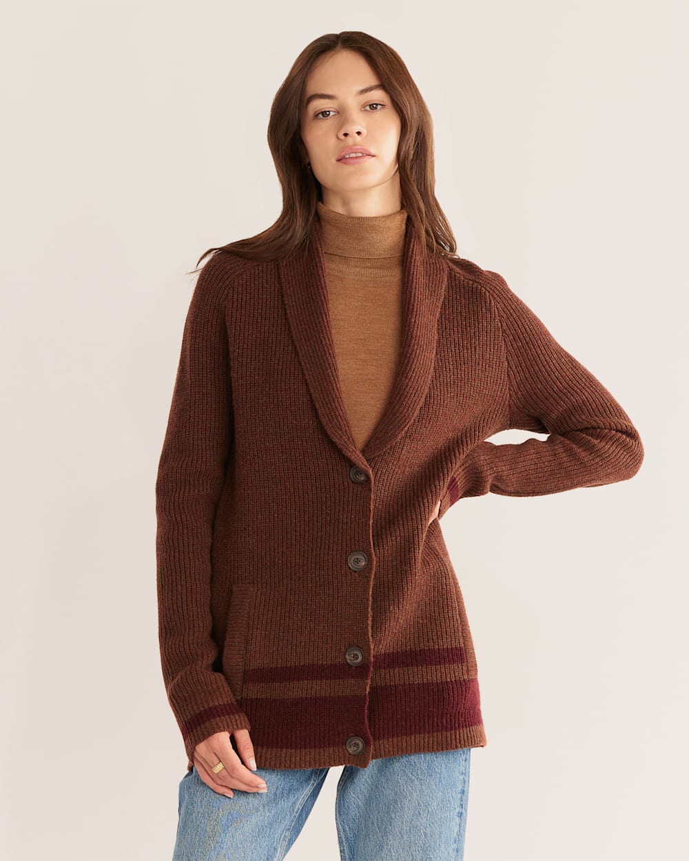 WOMEN'S STRIPED SHETLAND COLLECTION CARDIGAN