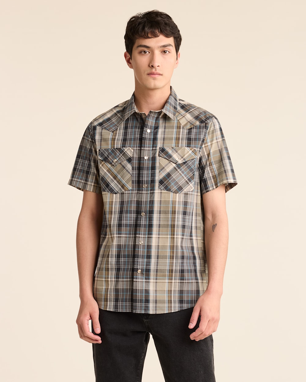 MEN'S PLAID SHORT-SLEEVE BISHOP COTTON SHIRT