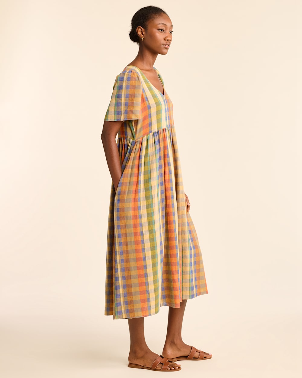 WOMEN'S FLORA LINEN-BLEND MIDI DRESS