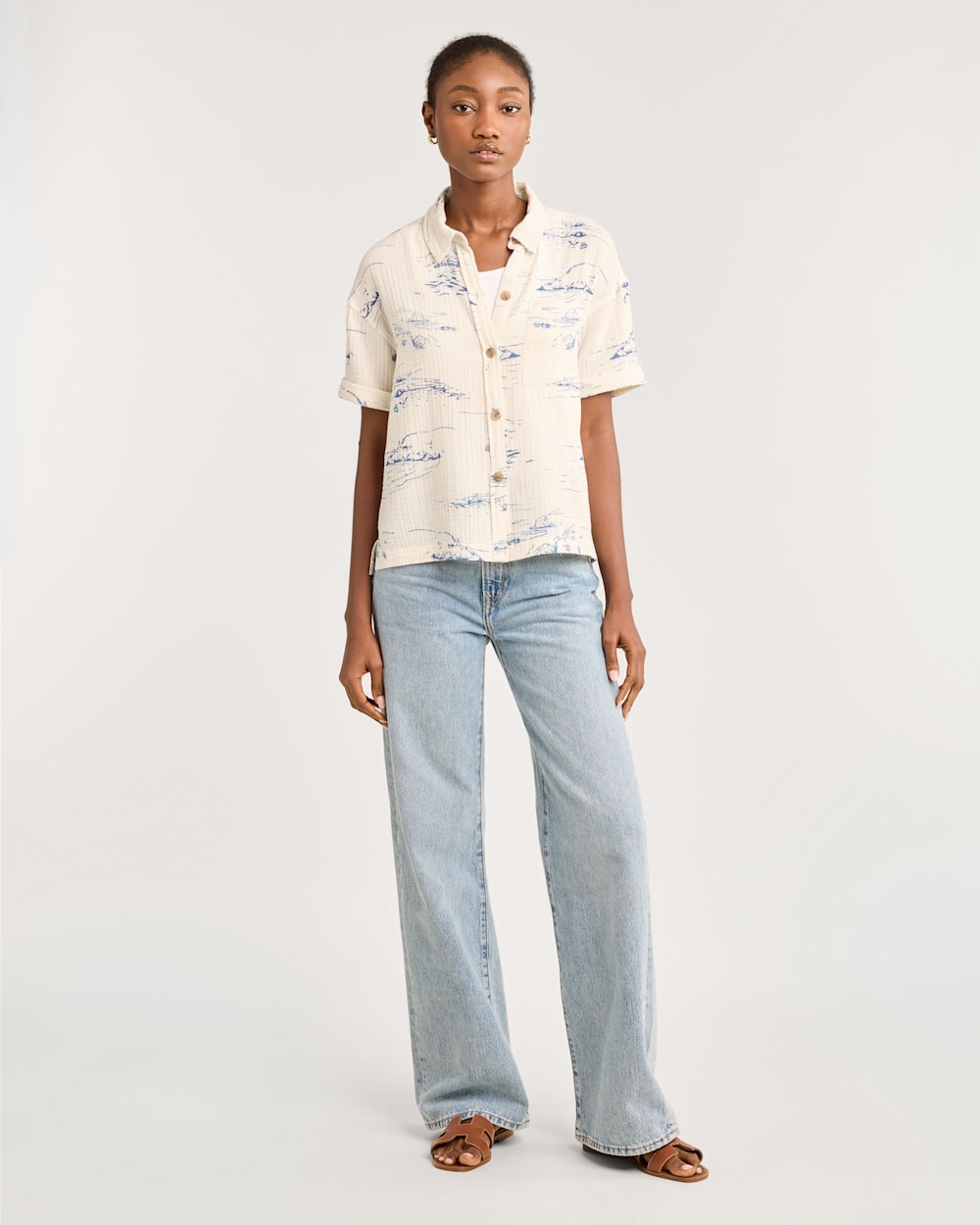 WOMEN'S BUTTON-UP COTTON GAUZE SHIRT