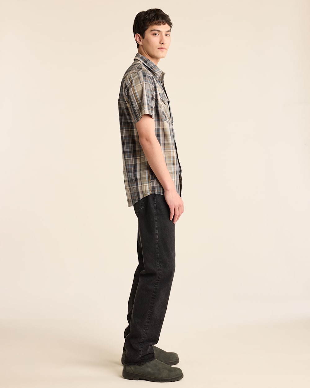 MEN'S PLAID SHORT-SLEEVE BISHOP COTTON SHIRT