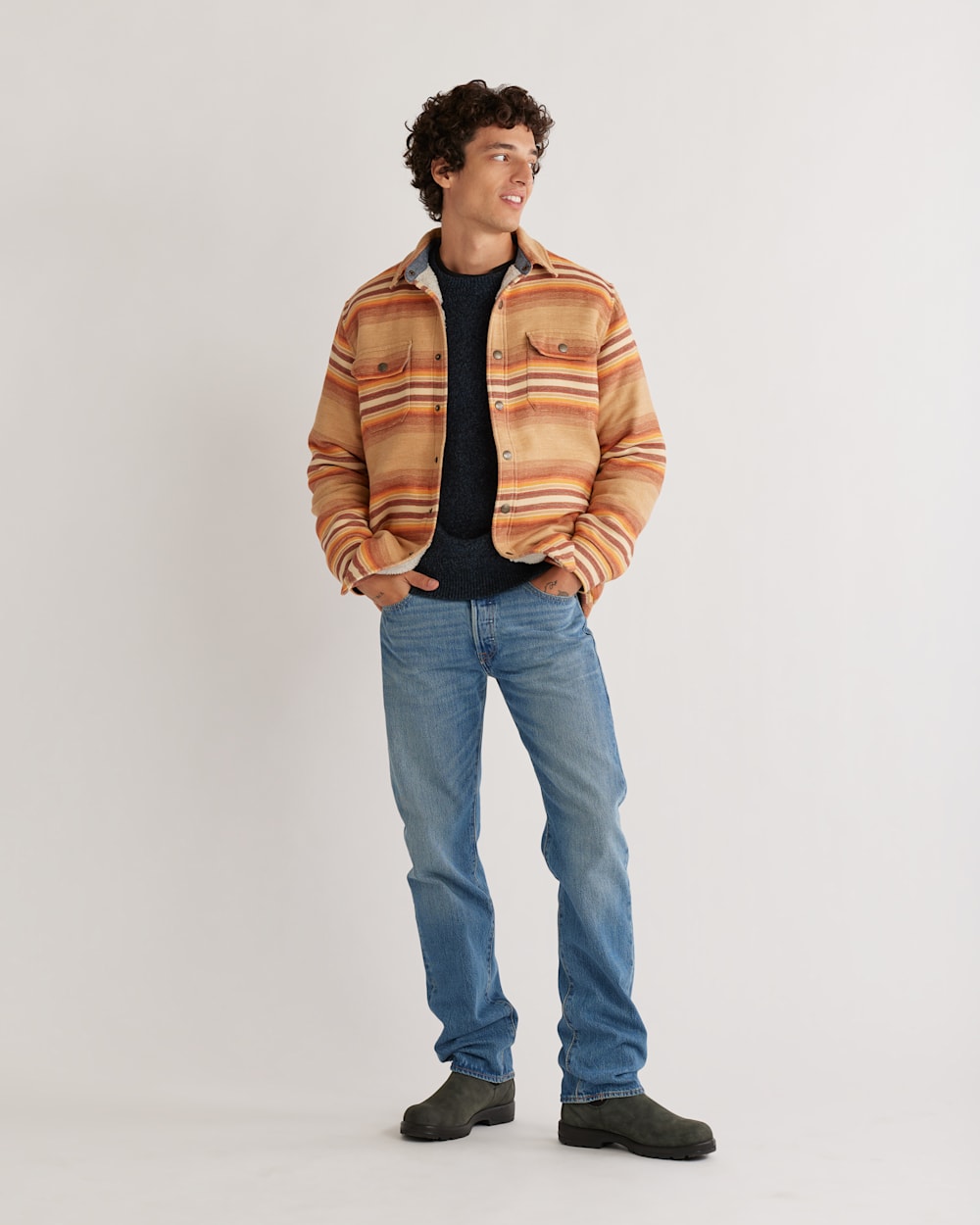 MEN'S STRIPED DOUBLESOFT SHERPA-LINED SHIRT JACKET