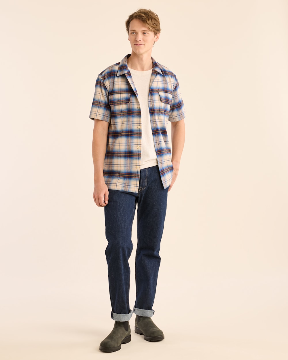 MEN'S SHORT-SLEEVE PLAID COTTON BOARD SHIRT