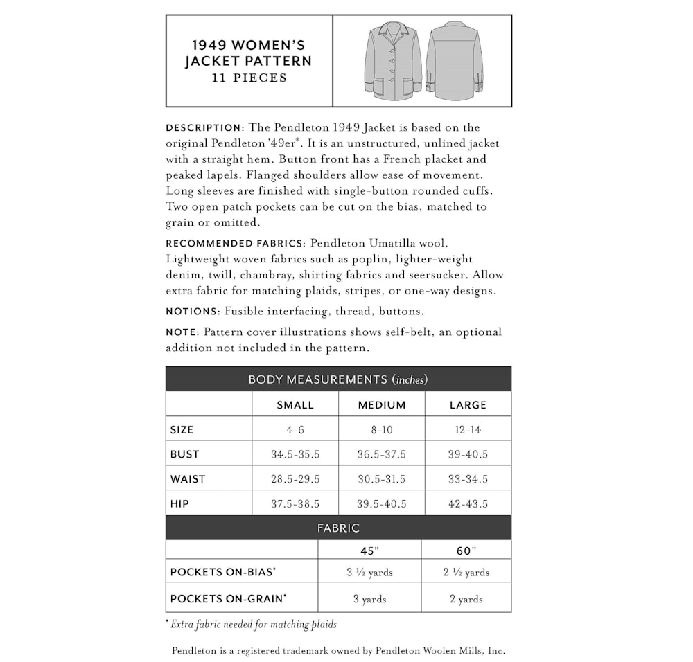 WOMEN'S 1949 JACKET PATTERN