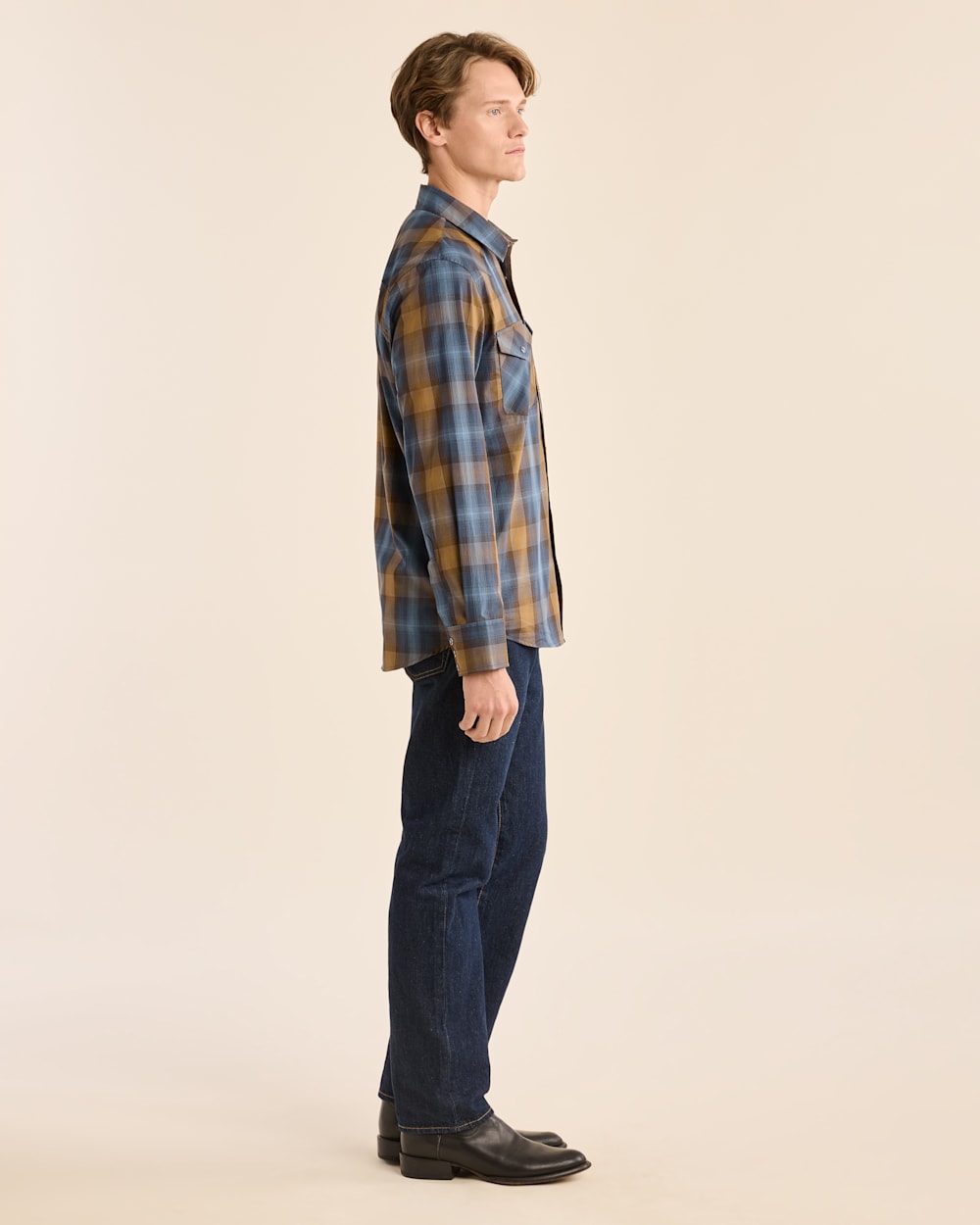 MEN'S PLAID LONG-SLEEVE BISHOP COTTON SHIRT