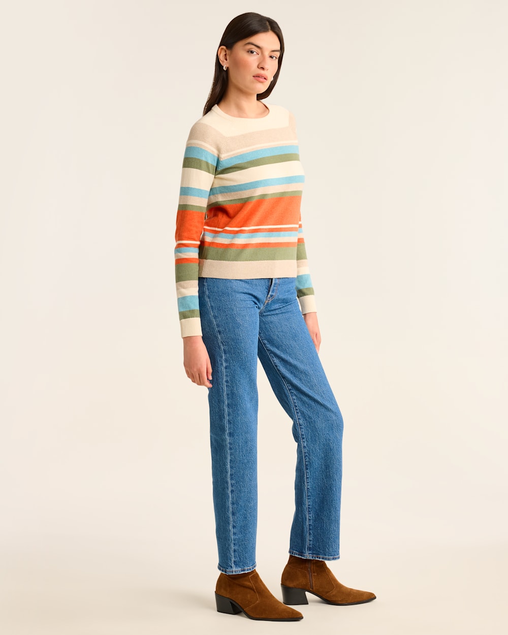 WOMEN'S COTTON/CASHMERE STRIPED SWEATER